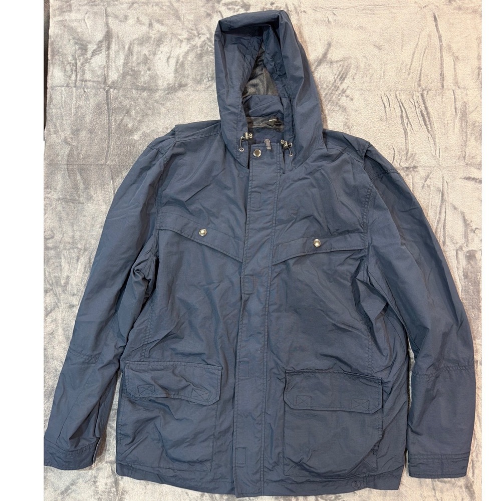 Lands' End Hooded Field Jacket Mens Navy Blue Mesh Lined Utility XL